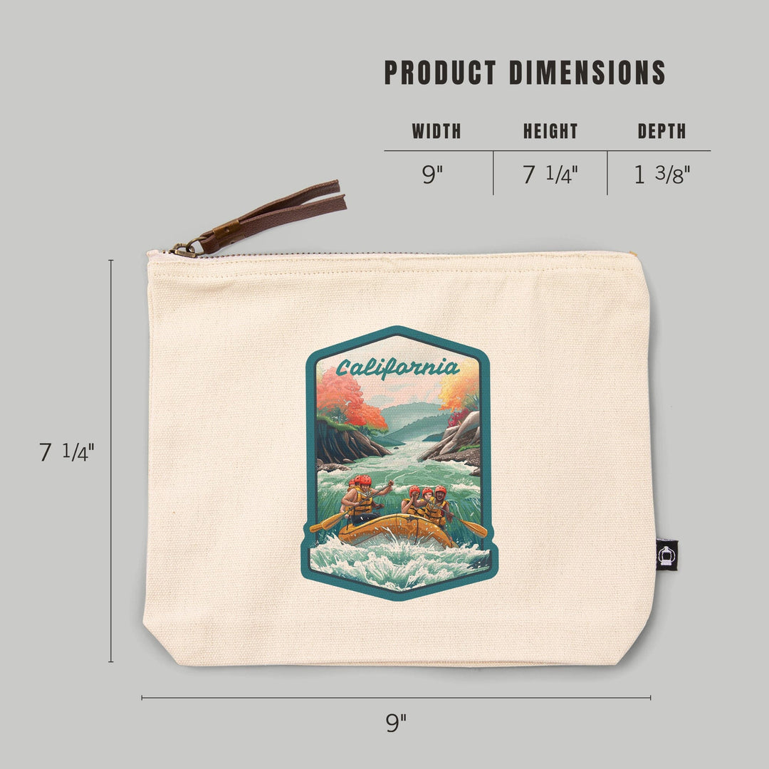 California, Seek Adventure, River Rafting,, Organic Cotton Zipper Pouch, Go Bag Totes Lantern Press 