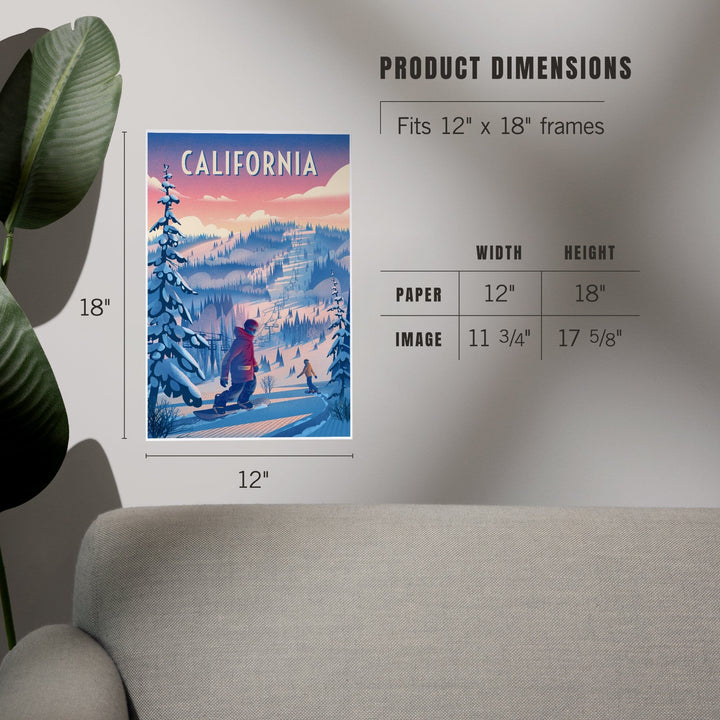 California, Shred the Gnar, Snowboarding, Art & Giclee Prints Art Lantern Press 