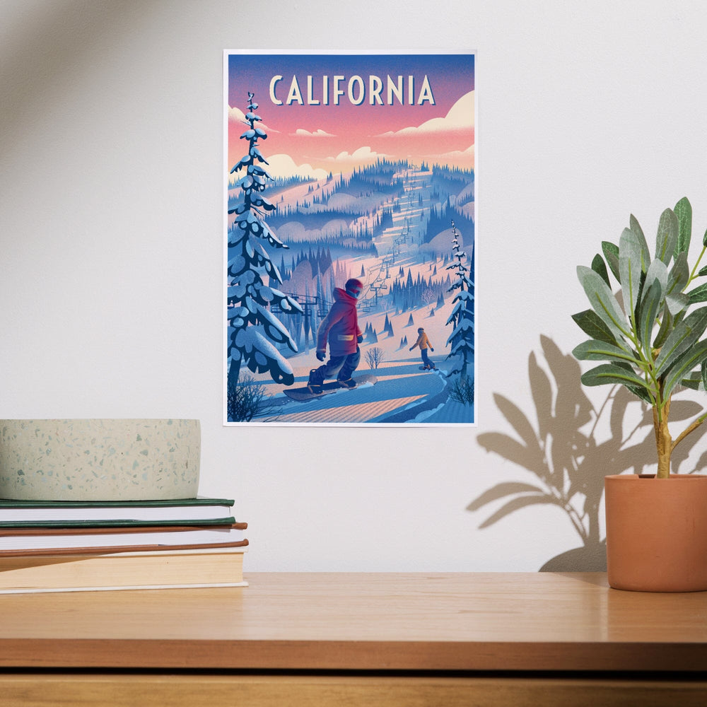 California, Shred the Gnar, Snowboarding, Art & Giclee Prints Art Lantern Press 