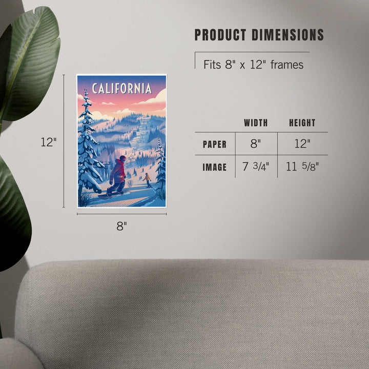 California, Shred the Gnar, Snowboarding, Art & Giclee Prints Art Lantern Press 