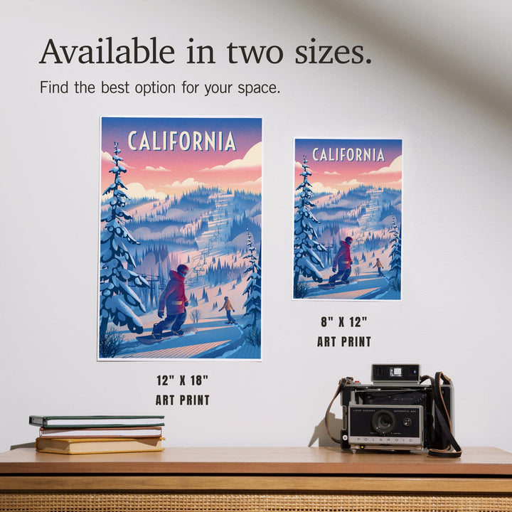 California, Shred the Gnar, Snowboarding, Art & Giclee Prints Art Lantern Press 
