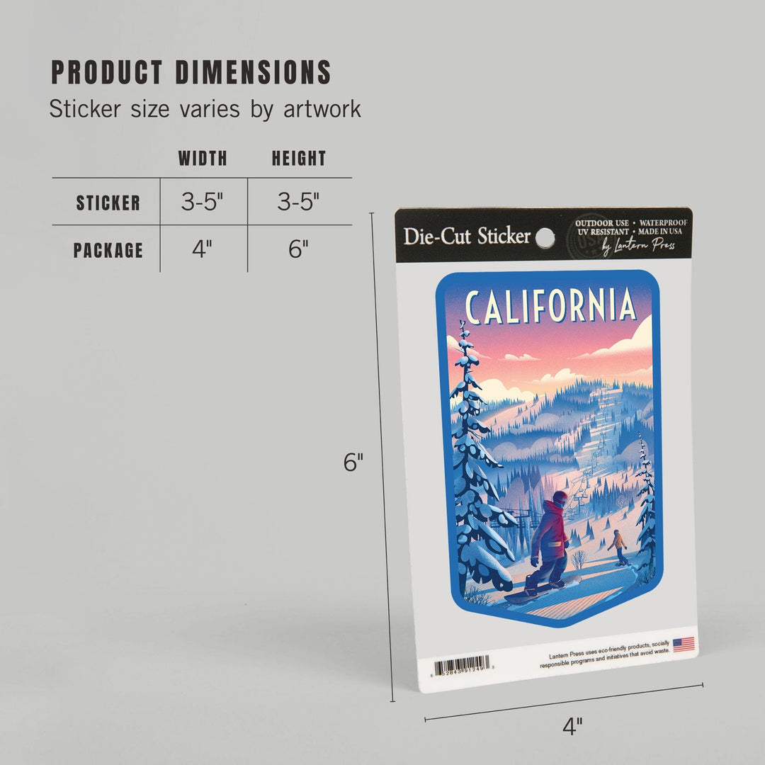 California, Shred the Gnar, Snowboarding, Contour, Vinyl Sticker Sticker Lantern Press 