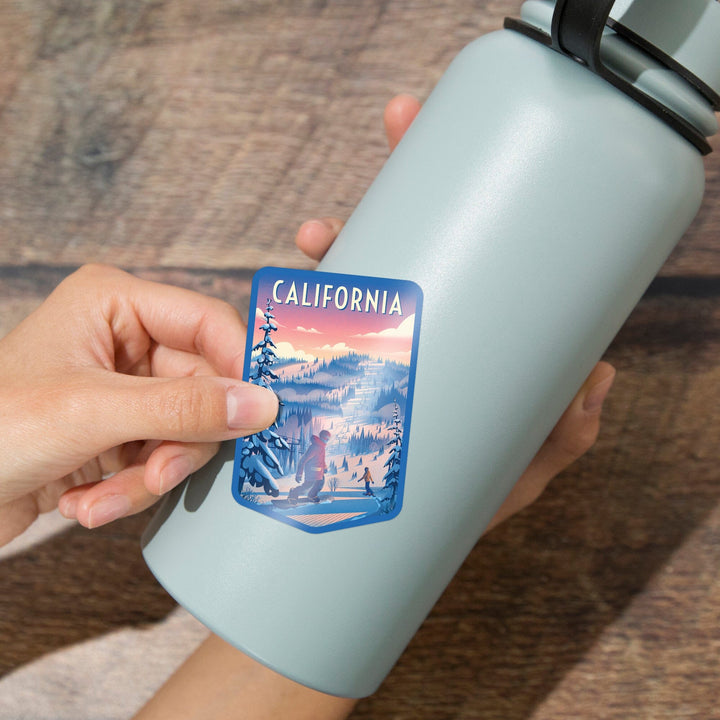 California, Shred the Gnar, Snowboarding, Contour, Vinyl Sticker Sticker Lantern Press 