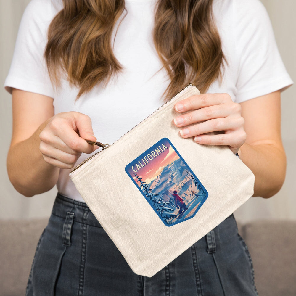 California, Shred the Gnar, Snowboarding,, Organic Cotton Zipper Pouch, Go Bag Totes Lantern Press 