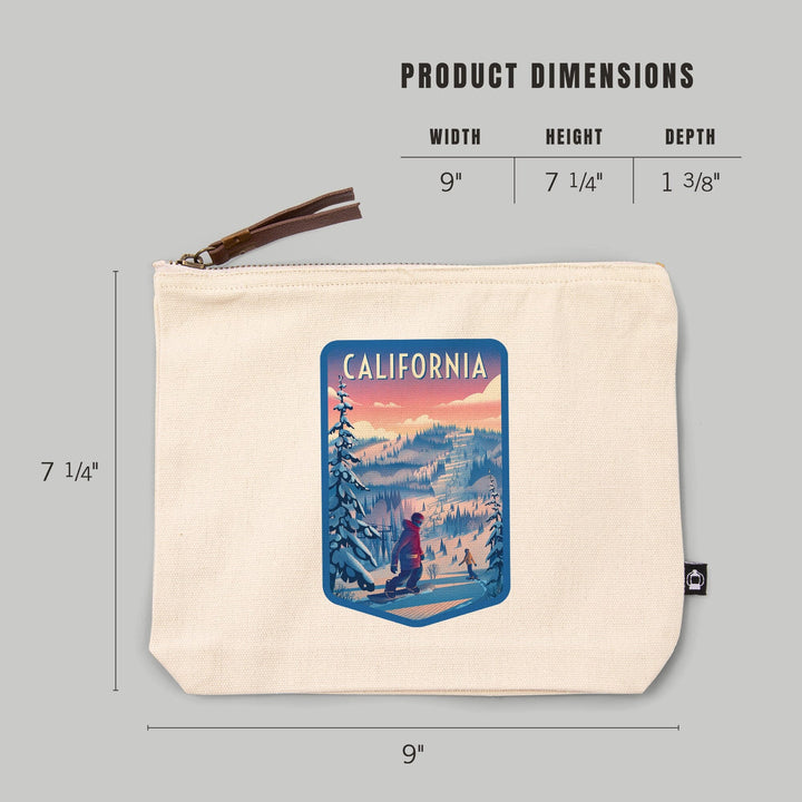 California, Shred the Gnar, Snowboarding,, Organic Cotton Zipper Pouch, Go Bag Totes Lantern Press 