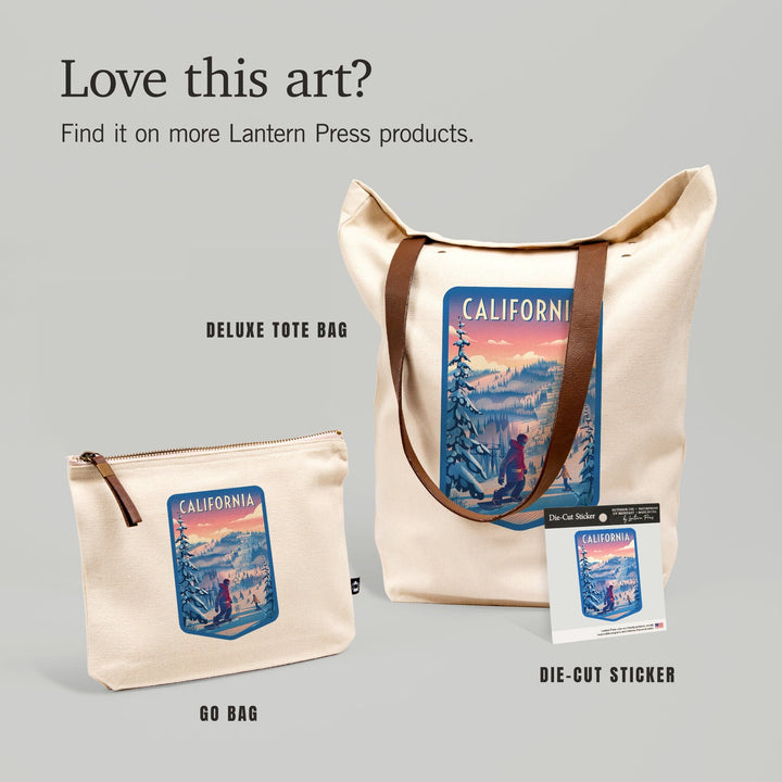 California, Shred the Gnar, Snowboarding,, Organic Cotton Zipper Pouch, Go Bag Totes Lantern Press 
