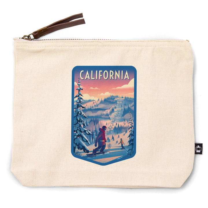 California, Shred the Gnar, Snowboarding,, Organic Cotton Zipper Pouch, Go Bag Totes Lantern Press 