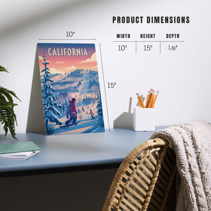 California, Shred the Gnar, Snowboarding, Wood Signs and Postcards Wood Lantern Press 