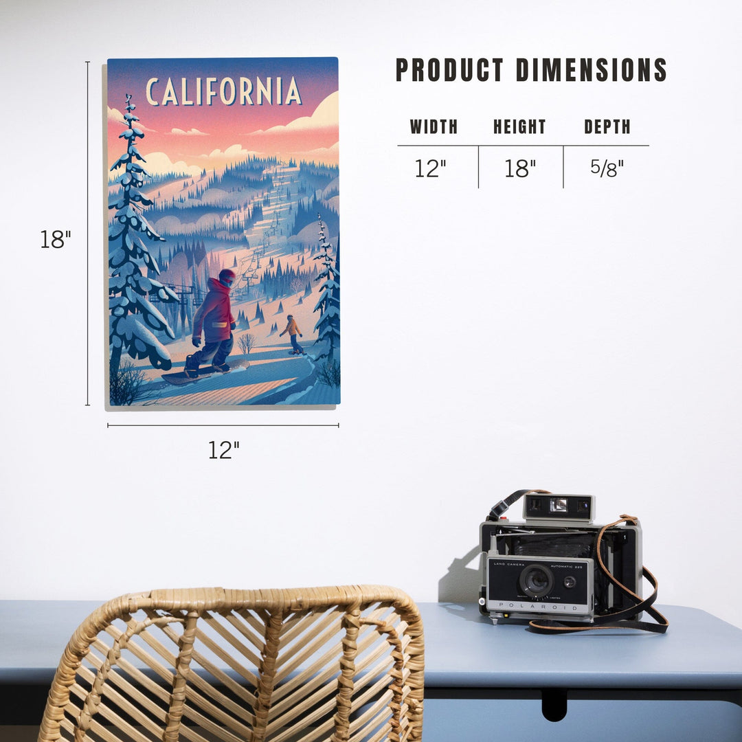 California, Shred the Gnar, Snowboarding, Wood Signs and Postcards Wood Lantern Press 