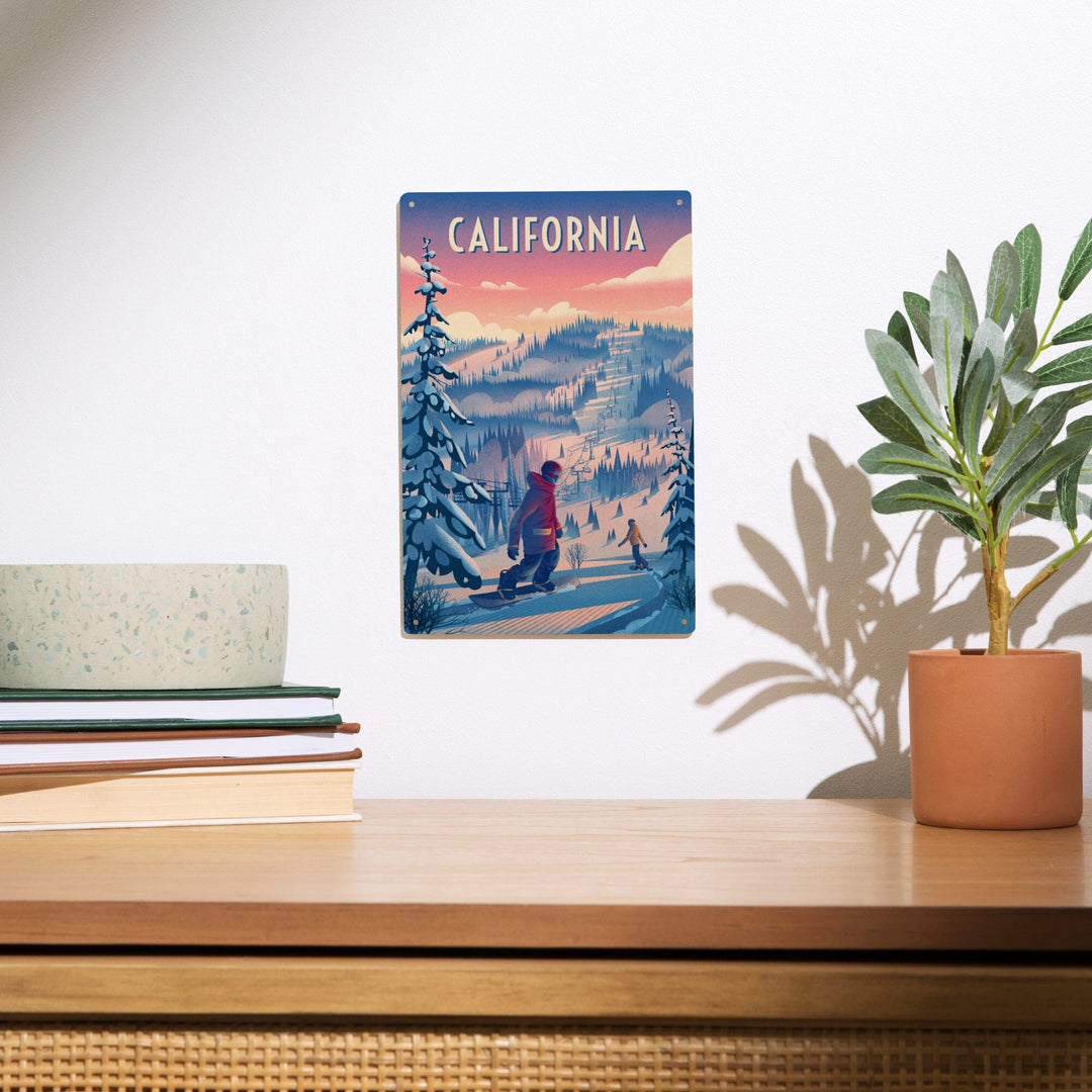 California, Shred the Gnar, Snowboarding, Wood Signs and Postcards Wood Lantern Press 