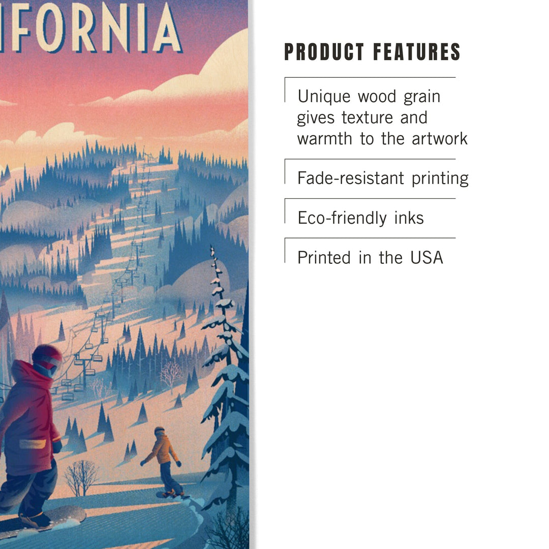 California, Shred the Gnar, Snowboarding, Wood Signs and Postcards Wood Lantern Press 