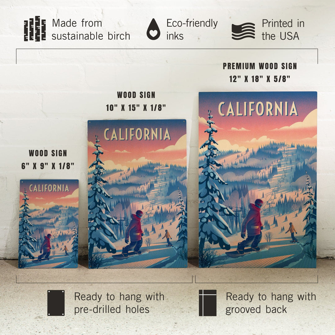 California, Shred the Gnar, Snowboarding, Wood Signs and Postcards Wood Lantern Press 