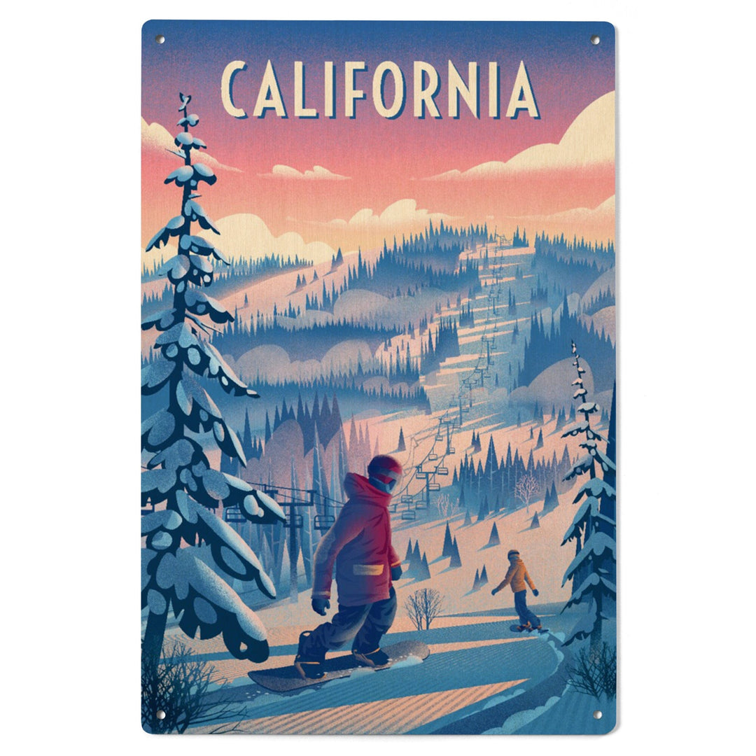 California, Shred the Gnar, Snowboarding, Wood Signs and Postcards Wood Lantern Press 