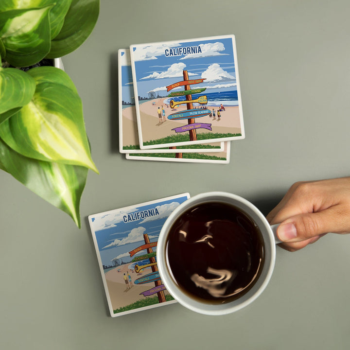 California, Signpost, Coast Beach with Pier, Coasters Coasters Lantern Press 