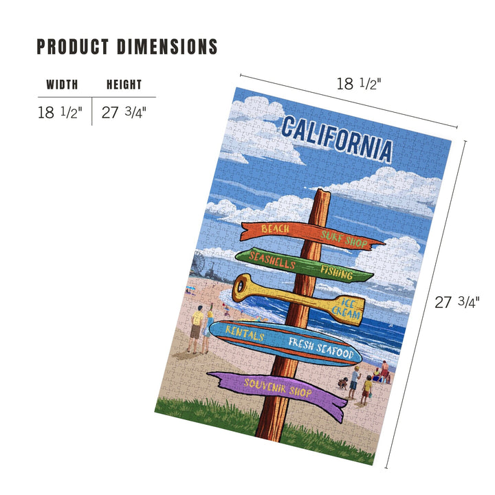 California, Signpost, Coast Beach with Pier, Jigsaw Puzzle Puzzle Lantern Press 
