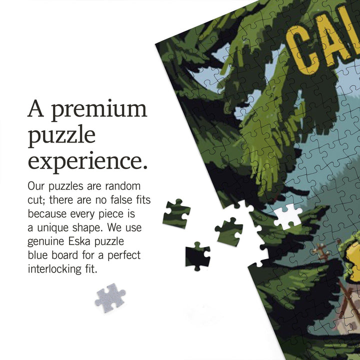 California, Signpost, Forest and Camp, Jigsaw Puzzle Puzzle Lantern Press 
