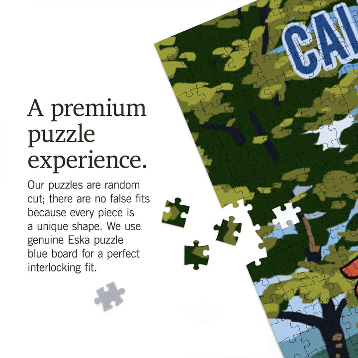 California, Signpost, Lake and Flowers, Jigsaw Puzzle Puzzle Lantern Press 