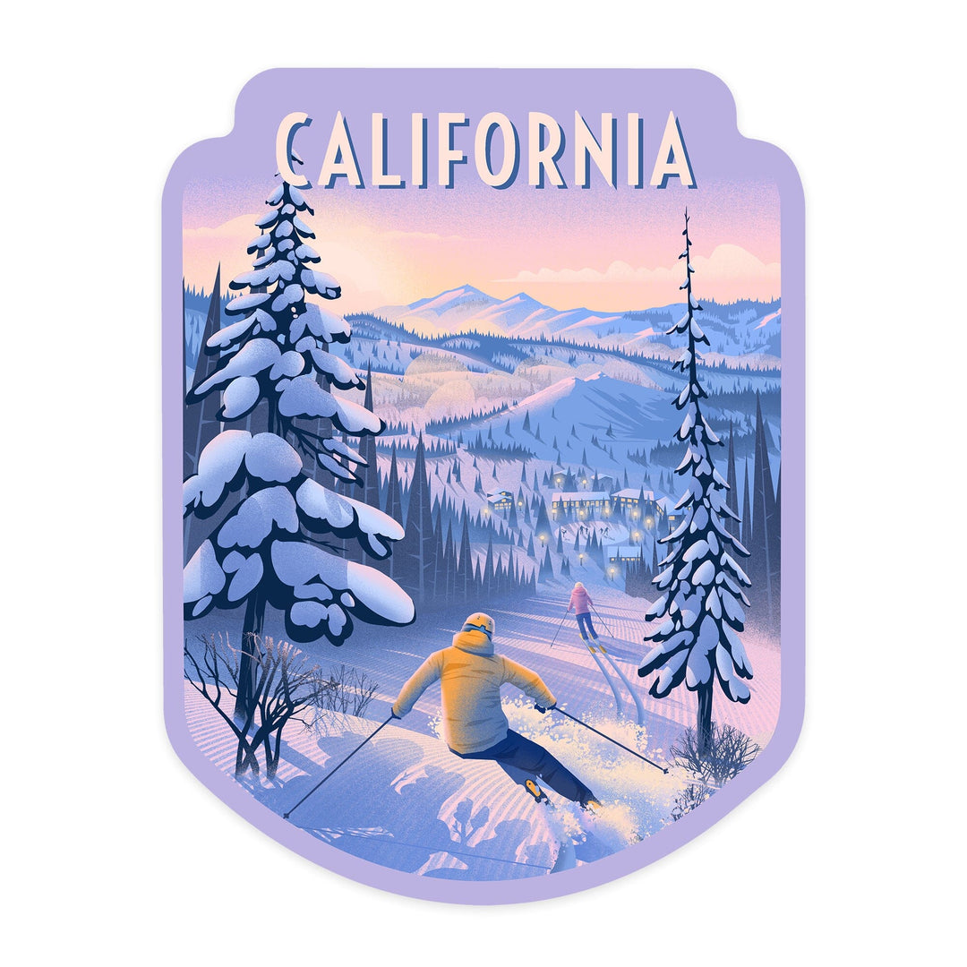 California, Ski for Miles, Skiing, Contour, Vinyl Sticker Sticker Lantern Press 