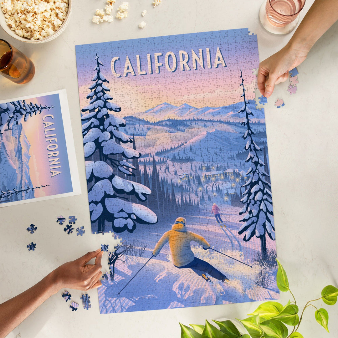 California, Ski for Miles, Skiing, Jigsaw Puzzle Puzzle Lantern Press 