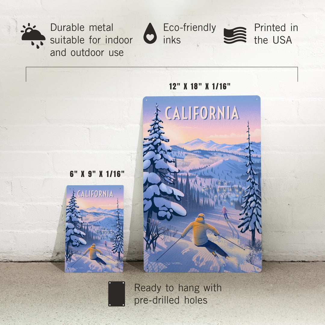 California, Ski for Miles, Skiing, Metal Signs Metal Lantern Press 