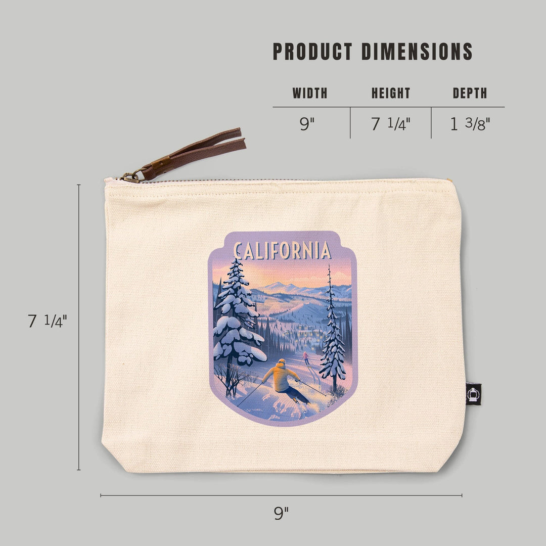 California, Ski for Miles, Skiing,, Organic Cotton Zipper Pouch, Go Bag Totes Lantern Press 