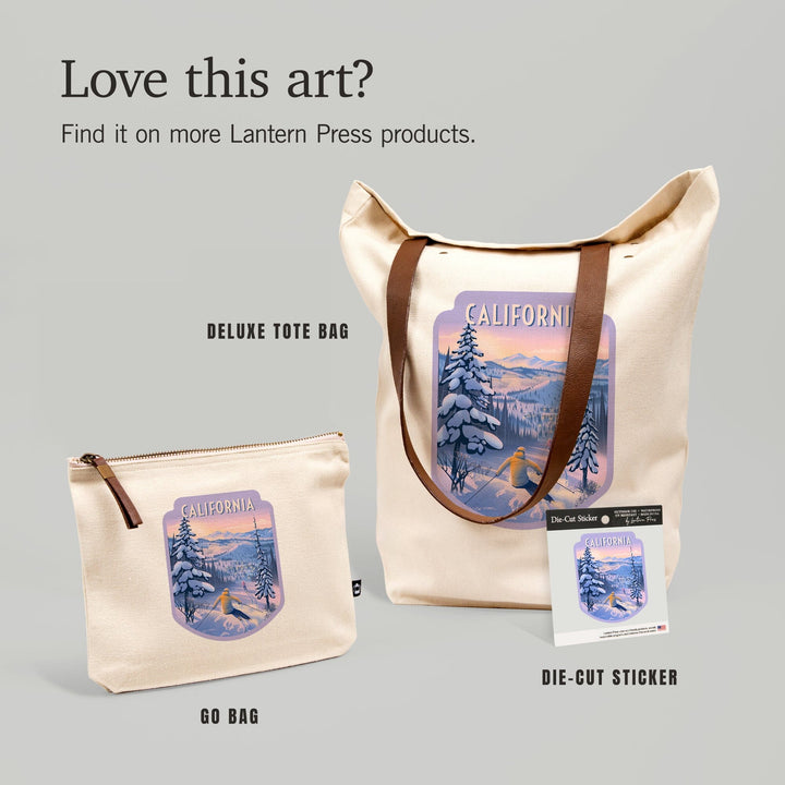 California, Ski for Miles, Skiing,, Organic Cotton Zipper Pouch, Go Bag Totes Lantern Press 