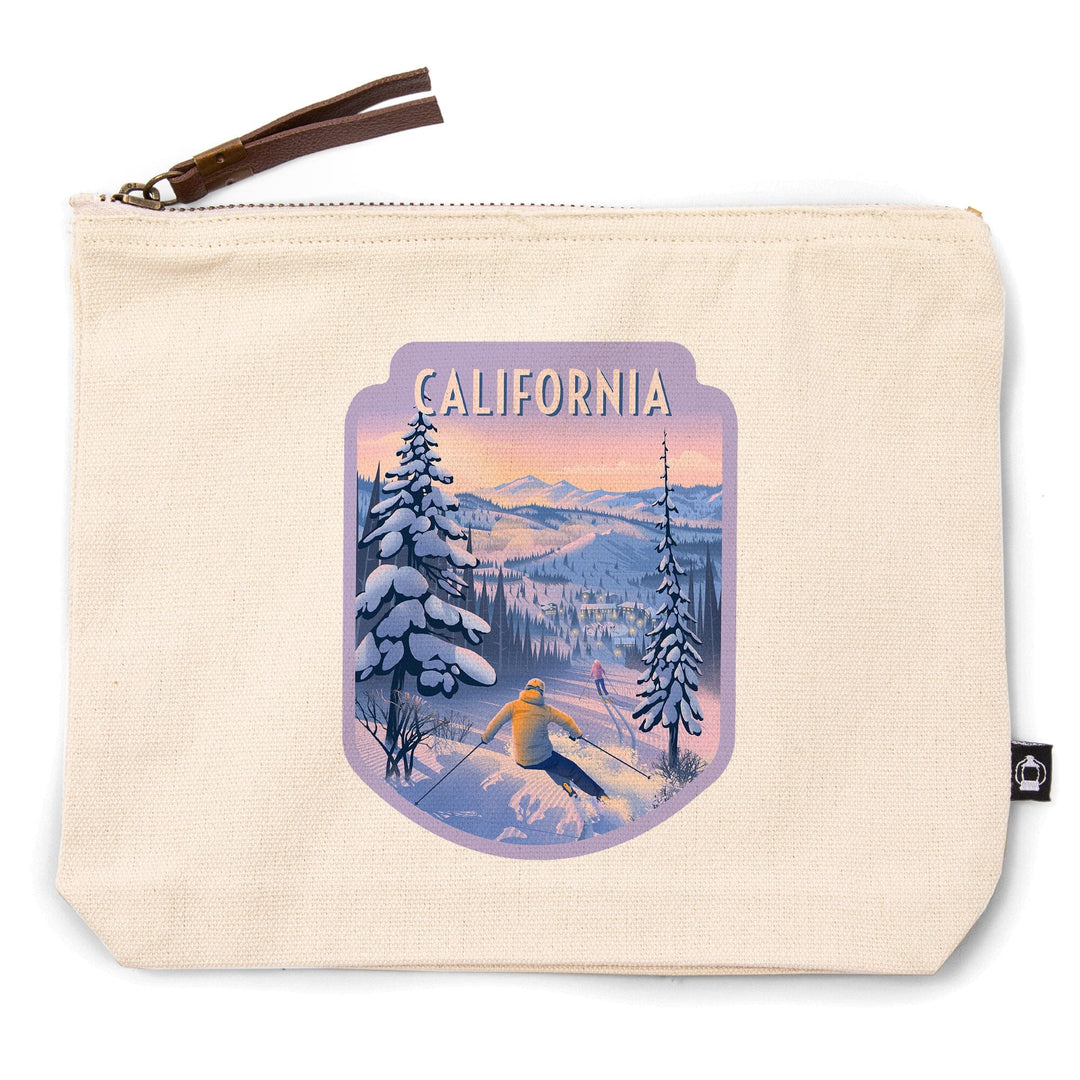 California, Ski for Miles, Skiing,, Organic Cotton Zipper Pouch, Go Bag Totes Lantern Press 