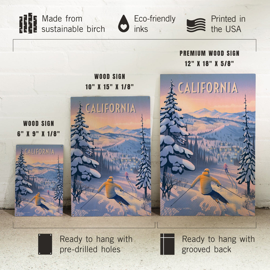 California, Ski for Miles, Skiing, Wood Signs and Postcards Wood Lantern Press 