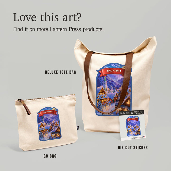 California, Sleepy Winter Village,, Organic Cotton Zipper Pouch, Go Bag Totes Lantern Press 