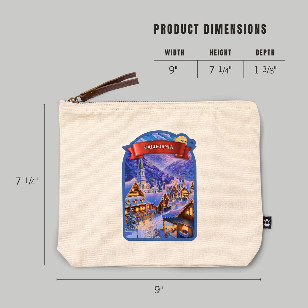 California, Sleepy Winter Village,, Organic Cotton Zipper Pouch, Go Bag Totes Lantern Press 