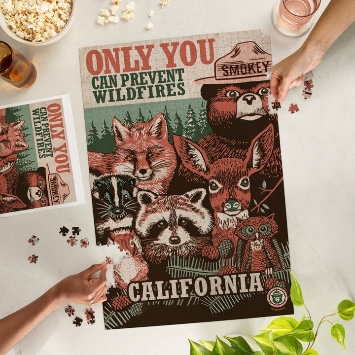 California, Smokey Bear and Woodland Creatures, Only You Can Prevent Wildfires, Jigsaw Puzzle Puzzle Lantern Press 