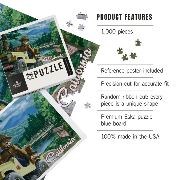 California, Smokey Bear, Leaving in SUV, Vintage Poster, Jigsaw Puzzle Puzzle Lantern Press 