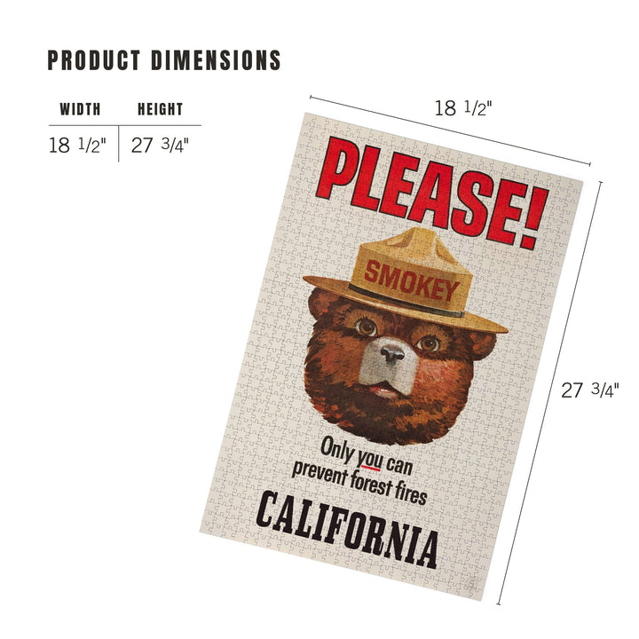 California, Smokey Bear, Only You Can Prevent Forest Fires, Officially Licensed Vintage Poster, Jigsaw Puzzle Puzzle Lantern Press 