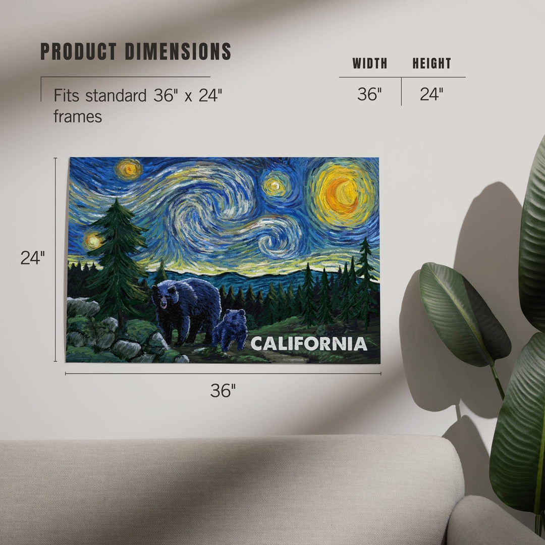 California, Starry Night, Bear and Cub, Art & Giclee Prints Art Lantern Press 