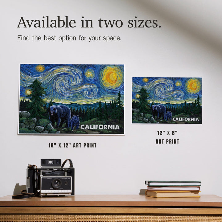 California, Starry Night, Bear and Cub, Art & Giclee Prints Art Lantern Press 