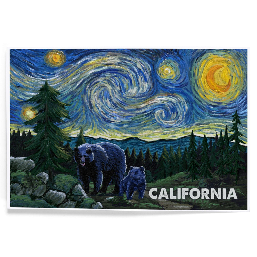 California, Starry Night, Bear and Cub, Art & Giclee Prints Art Lantern Press 