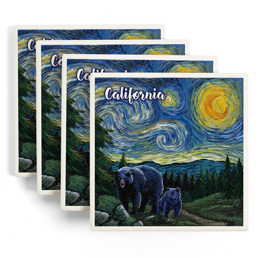 California, Starry Night, Bear and Cub, Coasters Coasters Lantern Press 