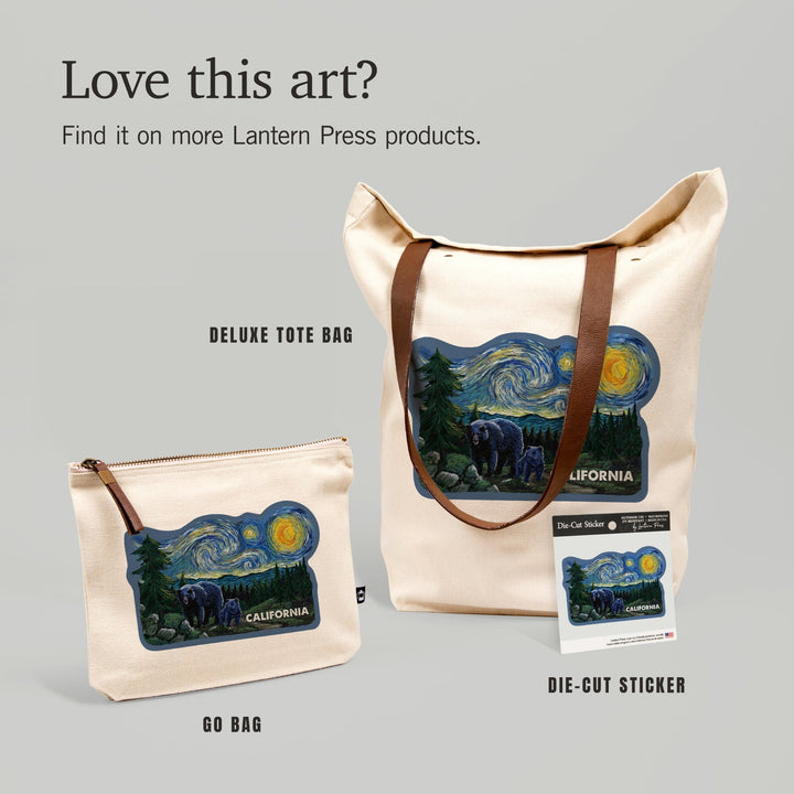 California, Starry Night, Bear and Cub, Contour, Vinyl Sticker Sticker Lantern Press 