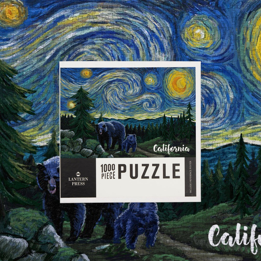California, Starry Night, Bear and Cub, Jigsaw Puzzle Puzzle Lantern Press 
