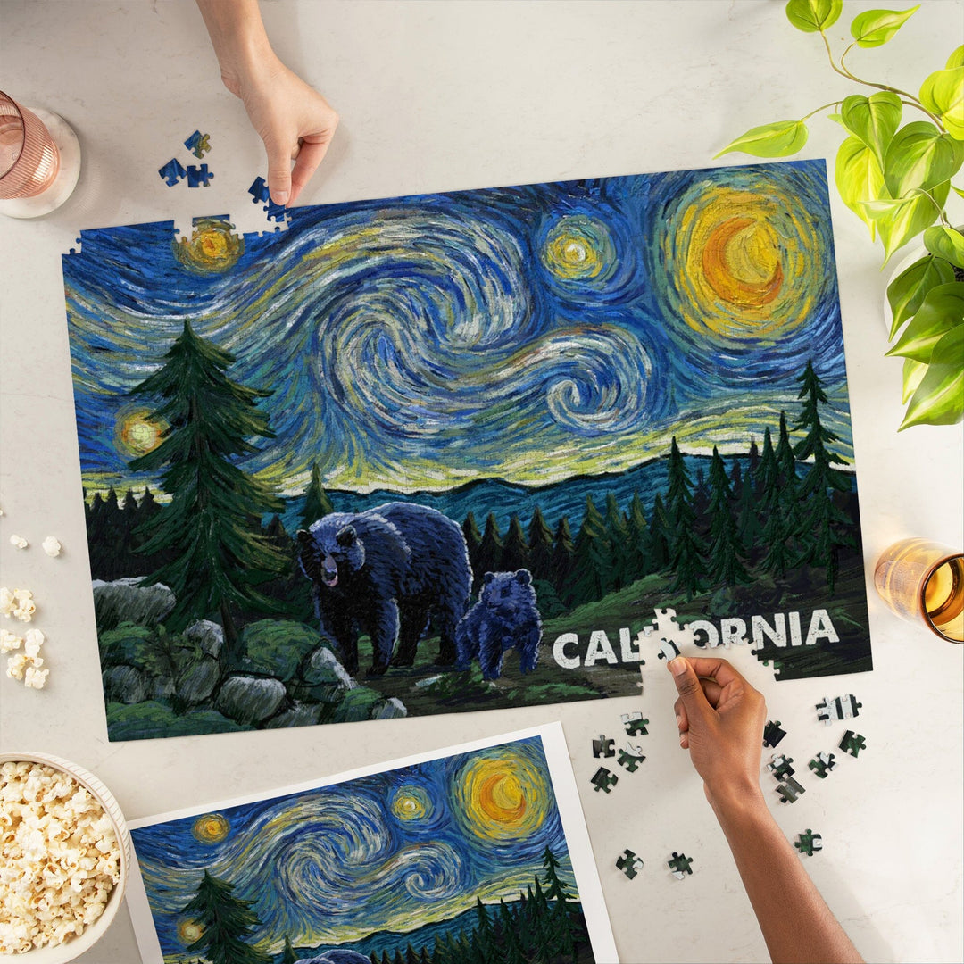 California, Starry Night, Bear and Cub, Jigsaw Puzzle Puzzle Lantern Press 