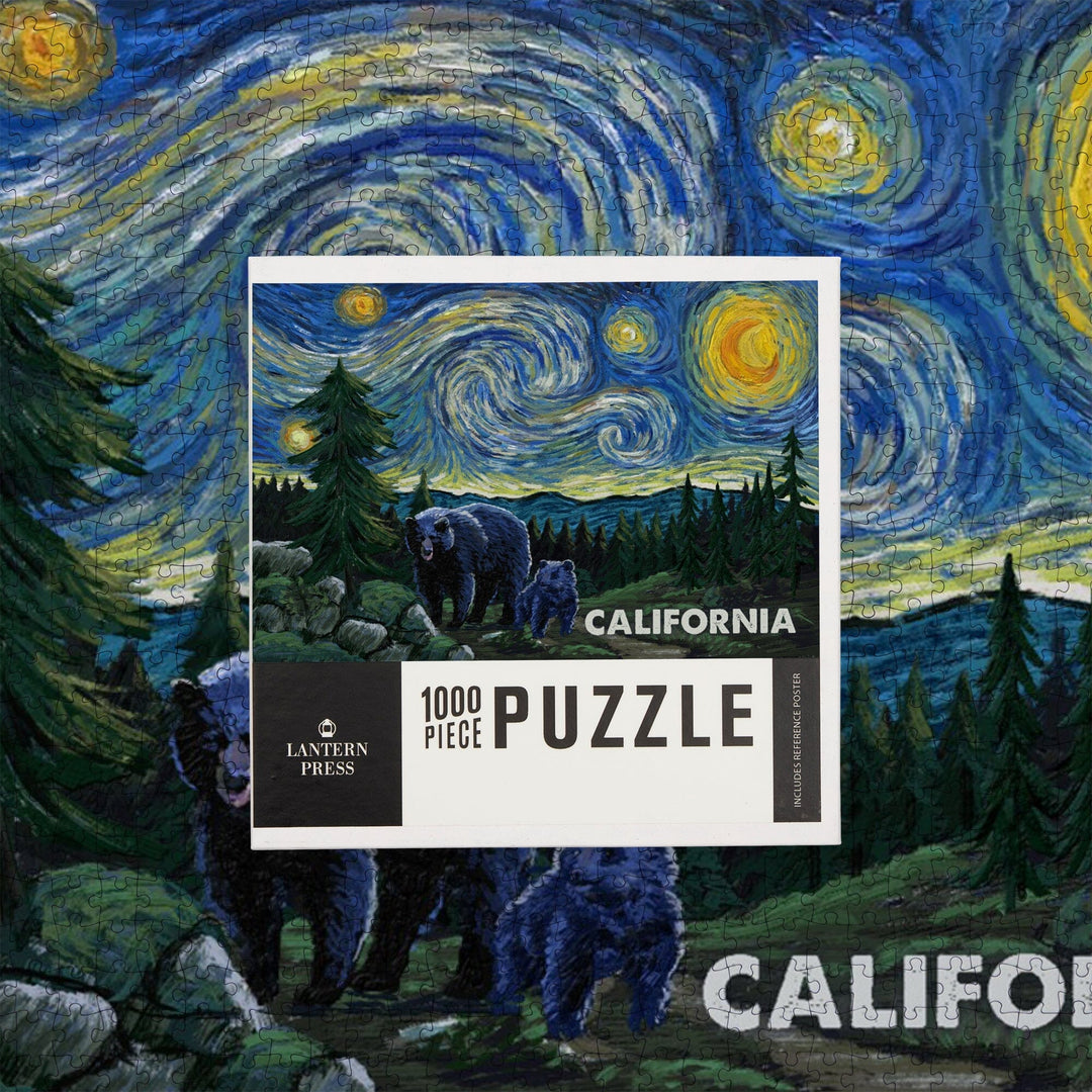 California, Starry Night, Bear and Cub, Jigsaw Puzzle Puzzle Lantern Press 