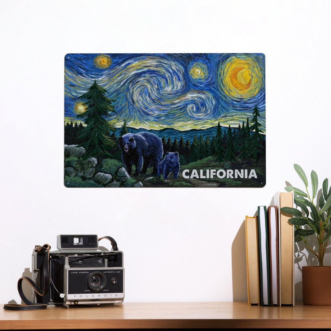 California, Starry Night, Bear and Cub, Metal Signs Metal Lantern Press 