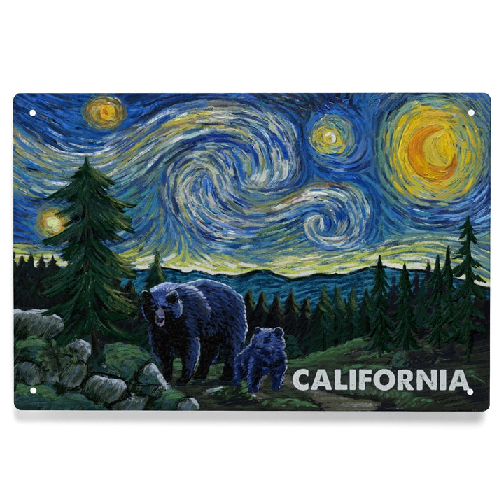 California, Starry Night, Bear and Cub, Metal Signs Metal Lantern Press 