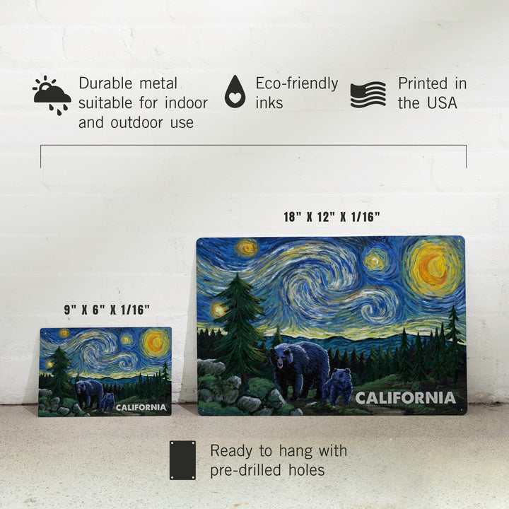 California, Starry Night, Bear and Cub, Metal Signs Metal Lantern Press 