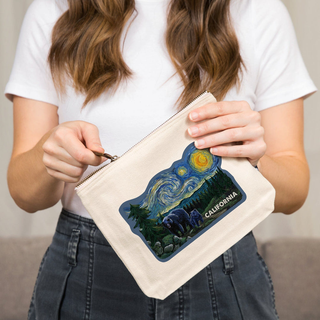 California, Starry Night, Bear and Cub,, Organic Cotton Zipper Pouch, Go Bag Totes Lantern Press 