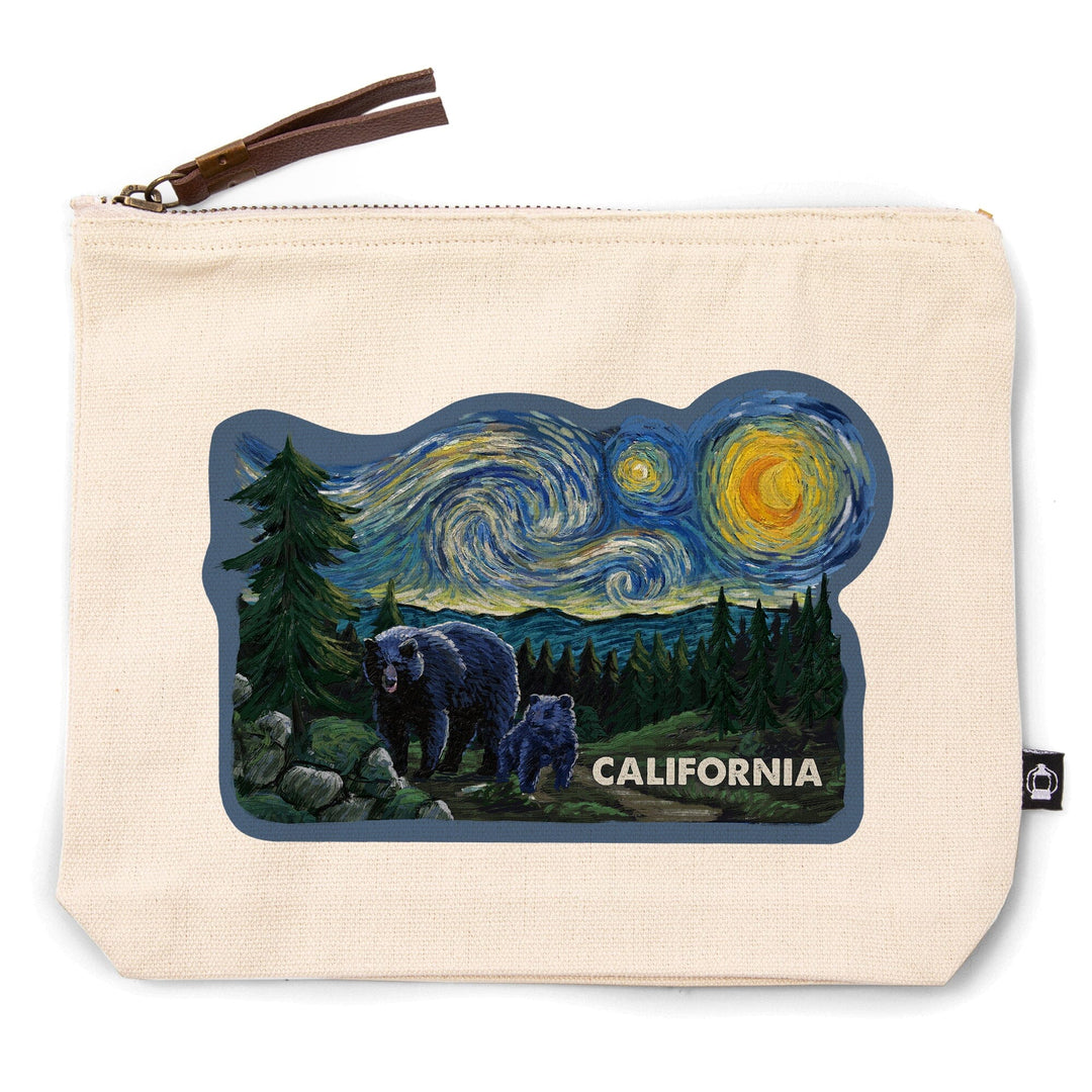 California, Starry Night, Bear and Cub,, Organic Cotton Zipper Pouch, Go Bag Totes Lantern Press 