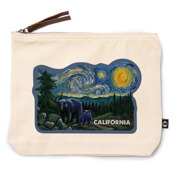 California, Starry Night, Bear and Cub,, Organic Cotton Zipper Pouch, Go Bag Totes Lantern Press 