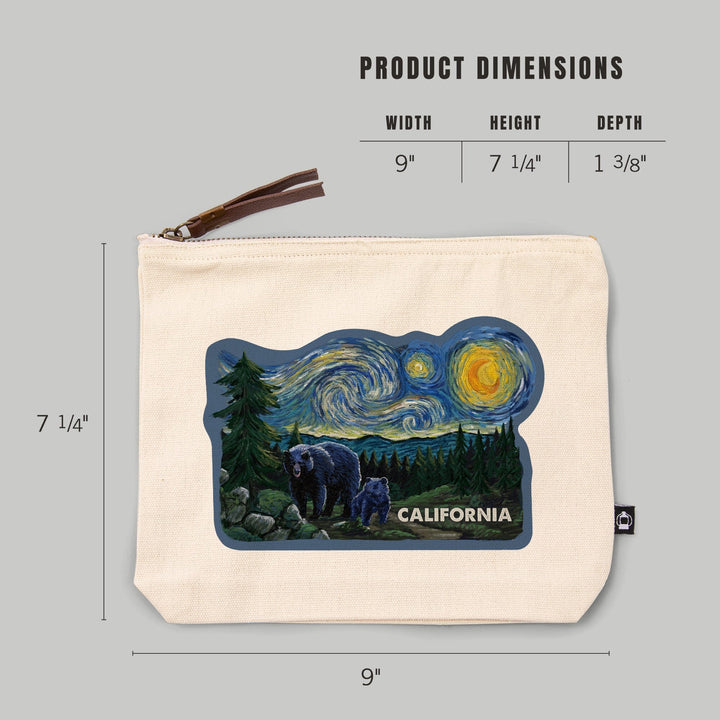 California, Starry Night, Bear and Cub,, Organic Cotton Zipper Pouch, Go Bag Totes Lantern Press 