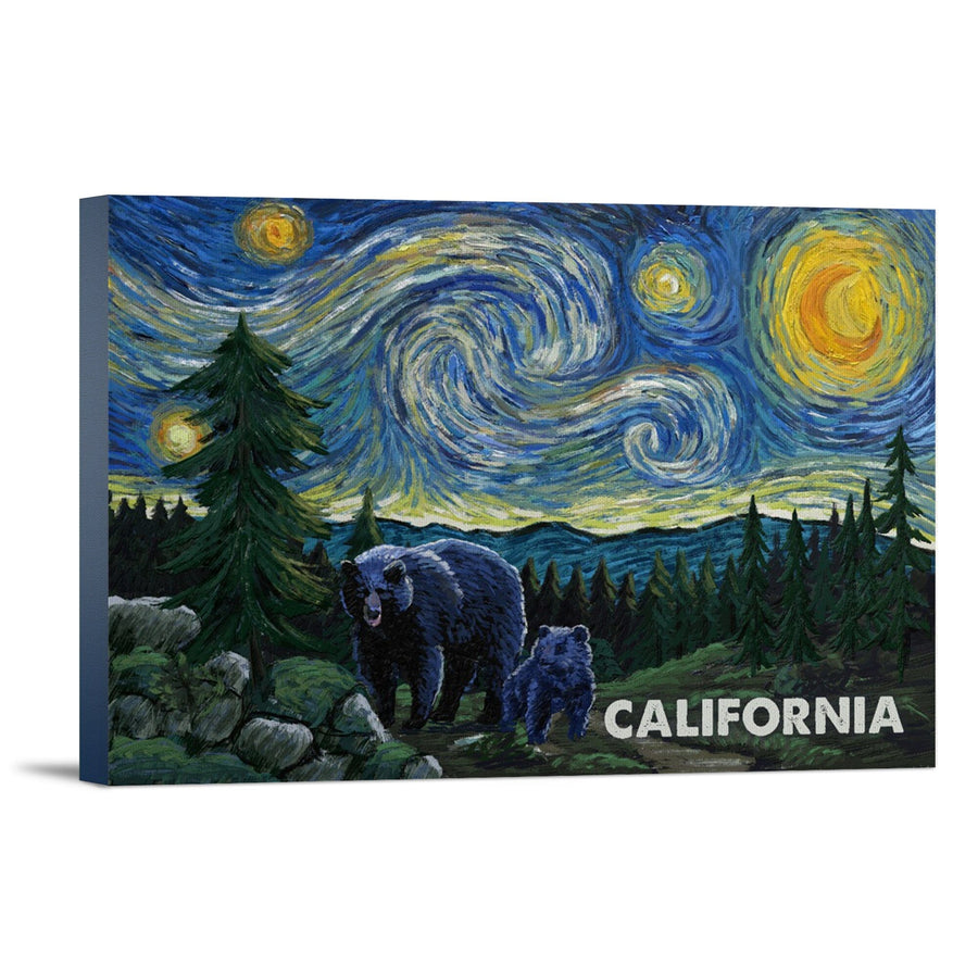 California, Starry Night, Bear and Cub, Stretched Canvas Canvas Lantern Press 