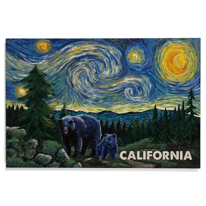 California, Starry Night, Bear and Cub, Wood Signs and Postcards Wood Lantern Press 